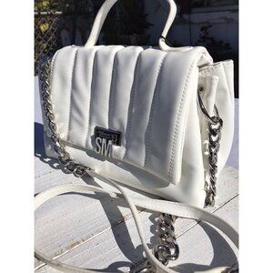 NWT STEVE MADDEN White BTESSA Crossbody Silver Chain Handbag Purse Faux Leather